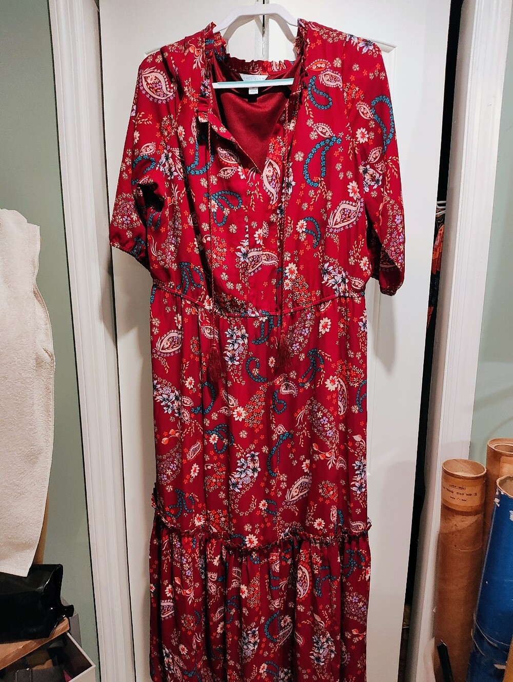 Red Floral-Trim Women’s Top - 1X